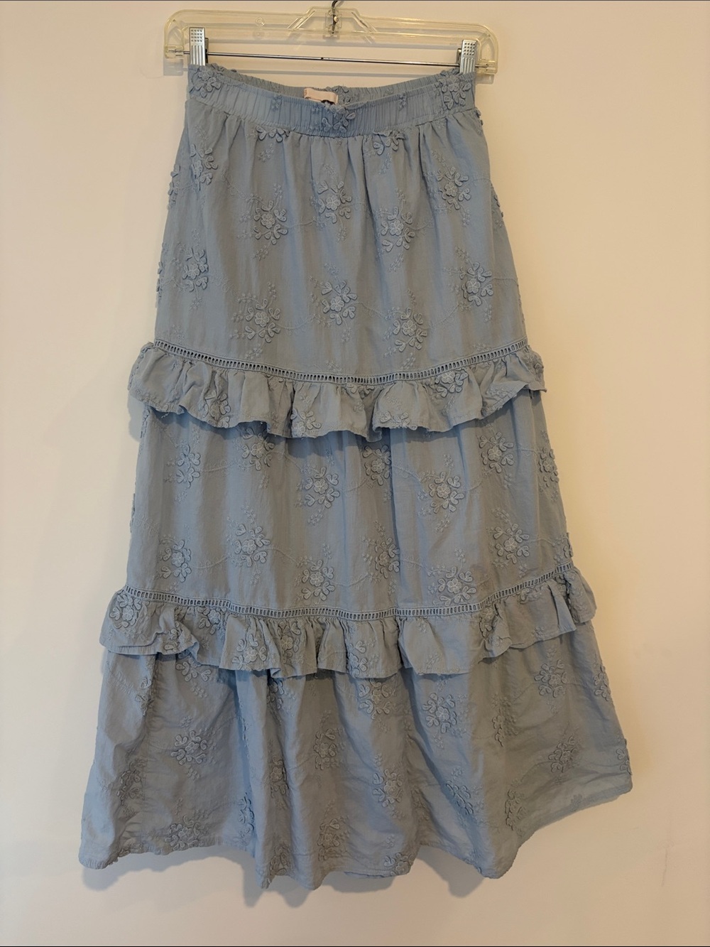 Gianni Bini Light Blue Tiered Eyelet Maxi Skirt